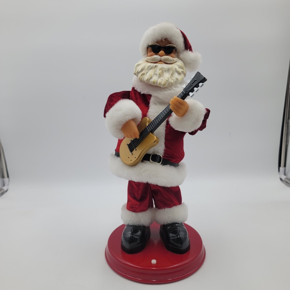Holiday Time Animated Rocking Santa Claus Guitar Sunglasses Christmas Decor 17in